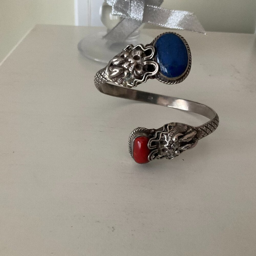 925 silver with lapis and coral stones, unique shape 69 grams - Picture 3 of 9